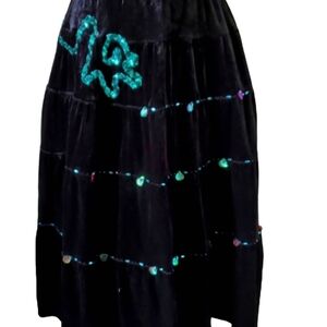 ✨️ Black Velvet Skirt with Green Sequin Accents
